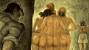 Vintage erotic illustrations blending retro cartoon and anime hentai styles