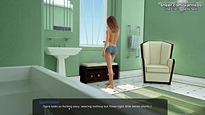 Step-sis Sara's taboo bathroom tryst in MILFy City