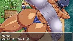 Tanned beauties get hot oil massages in this hentai game