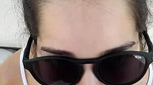 debora performs a deep throat blowjob outdoors