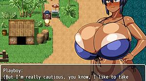 Tanned beauties get hot oil massages in this hentai game