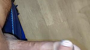 Intense masturbation leads to cum ejaculation on hotel floor