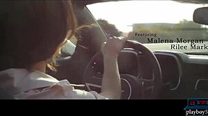 feeling the passion as american lesbian girls finger each other on corvette hood