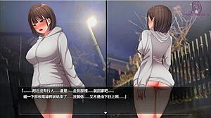 in night walk 5, the character exposes genitals in front of the pole and gets excited