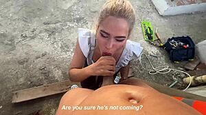 builder fucks boss's blonde wife ann on outdoor deck