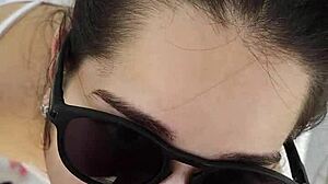 debora performs a deep throat blowjob outdoors