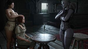 Busty woman chosen for threesome futanari double penetration