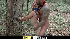 little twink’s ass stretched bareback by scoutmaster in woods!
