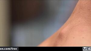 handsome guy jerks off watching two muscular men fuck roughly sideways.