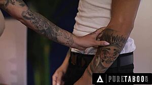 After divorce, tattooed milf Arabelle Raphael rides defiant stepson’s big dick