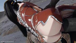 Eve from the anime Stellar Blade gets a big cock inside her vagina in a creampie scene
