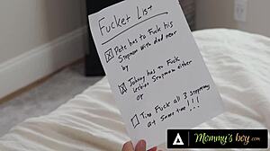 Mom's boy gets rough anal and titty fucking from stepmoms