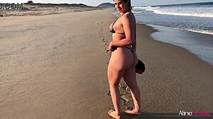 Blonde Girl Bent Over Gaping Ass On Beach.