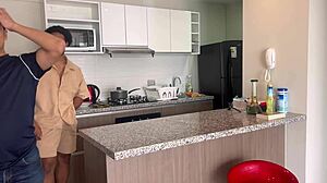 Bartender fucking curious straight client with big black cock anal