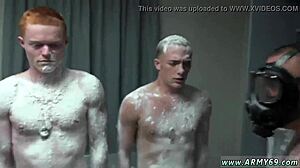 Naked in army hazing, showering turns into gay fucking 😈