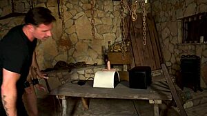 Rebecca volpetti deepthroats cock in bdsm dungeon fuck