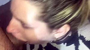 Watch this blonde go deep and swallow cum?