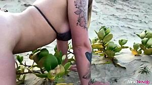 Blonde Girl Bent Over Gaping Ass On Beach.