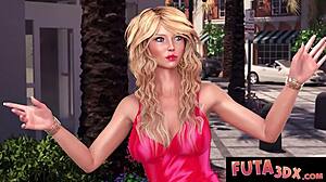 I watch the big tittied redhead stroke the blonde futa's huge cock in public