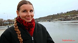 Cum inside a girl with a european braided hairstyle