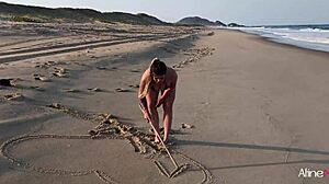 Blonde Girl Bent Over Gaping Ass On Beach.