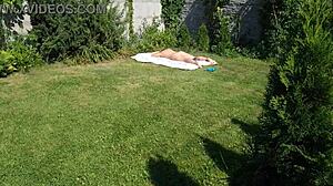I spy on my stepmother sunbathing naked in the yard