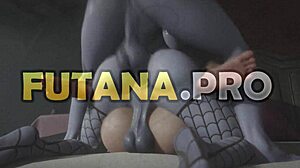 Busty woman chosen for threesome futanari double penetration