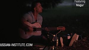 Can Blonde Gina Gerson Handle Hairless Anal Threesome at the Campfire?