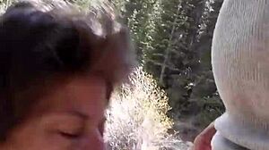 Petite Latina intensely sucks a huge cock and swallows every drop of cum by the riverfront