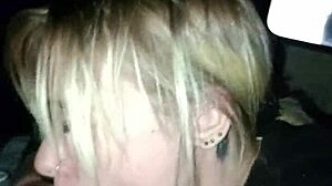 sexy girl sucks dick at the back of the truck in the city center