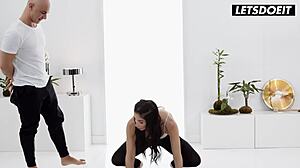 Clea Gaultier moans during deep banging by personal trainer after yoga