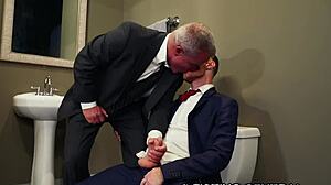 Mature Boss Catches Employee Jerking Off in Public Park