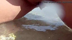 shaved pussy caught peeing on public beach