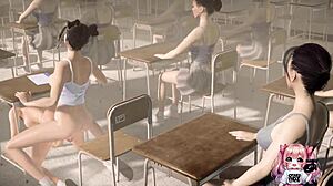 Anime classmates fucking in public classroom