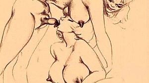 Vintage Erotic Cartoon Illustration Of Antique Anime Hentai