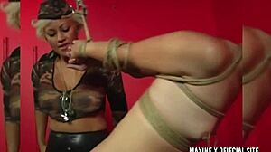 Old brunette slut humiliated by busty lesbian dominance