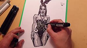 Drawn Hot Sexy Girl In Latex Quick Sketch With Markers