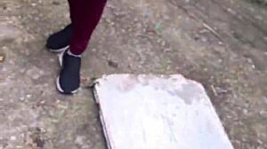 Patricinha with pink pussy climbs hill horny