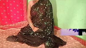 Mommy in black saree takes hard anal fucking with loud Hindi voice moaning