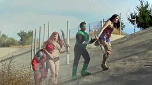 Want to see deadpool, wonderwoman, red sonja, and green lantern in a foursome cosplay?