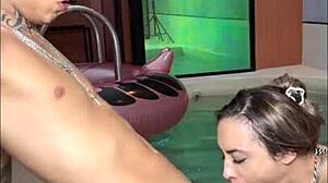 Asian teen gets surprised by her father in the pool