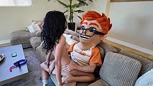 Black-haired harley haze bends over, masturbates with toys, takes monster cock cum