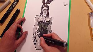 Drawn Hot Sexy Girl In Latex Quick Sketch With Markers