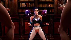 kda kaisa gets wild sucking and banging 2 big cocks hard