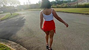 Mature Brazilian woman flashing in parking lot gets taken to hotel