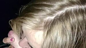 sexy girl sucks dick at the back of the truck in the city center