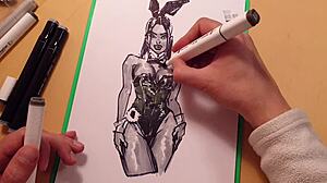 Drawn Hot Sexy Girl In Latex Quick Sketch With Markers