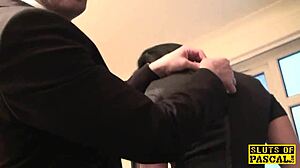 British Sub in Bondage Rides Cowgirl Before Cumswallowing