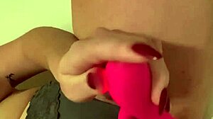 college freshman's tight pussy grips vibrator dildo during orgasm