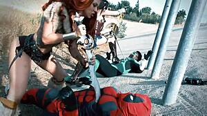 Want to see deadpool, wonderwoman, red sonja, and green lantern in a foursome cosplay?